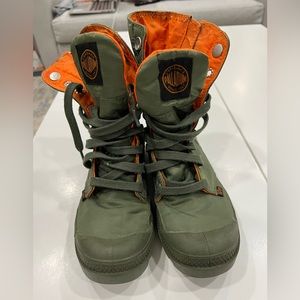 Green and orange palladium boots